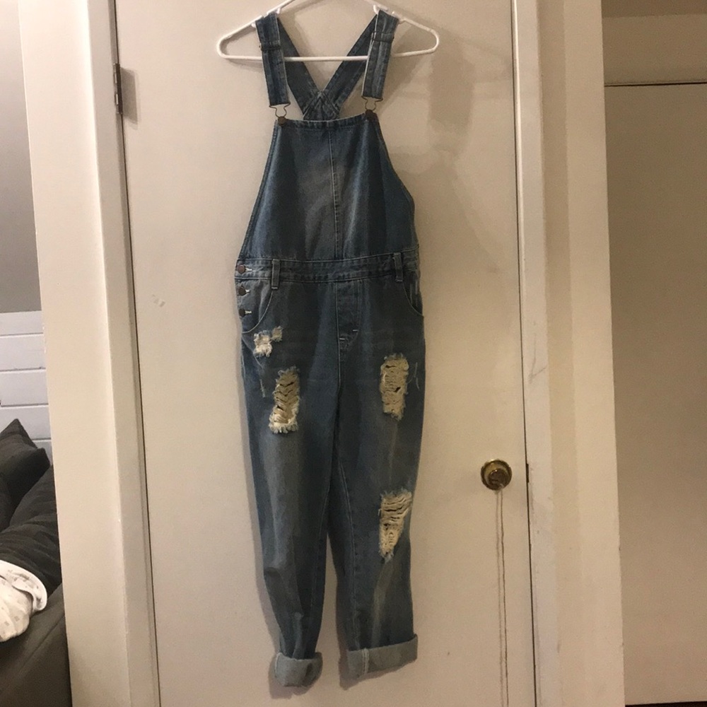Distressed Denim Overalls, Relaxed Fit